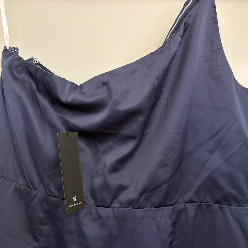 LULUS Navy blue cocktail  Rhema Navy Satin Midi Dress sz XL Sleeveless NEW - Picture 3 of 5